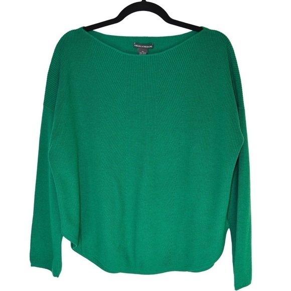 Chelsea & Theodore Kelly Green Boatneck Boxy Fit Ribbed Knit Sweater, Size XL - Picture 1 of 6